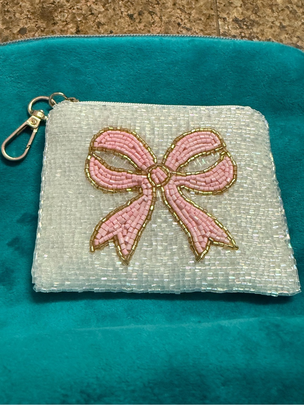 Beaded Pink Bow Card & Key Pouch